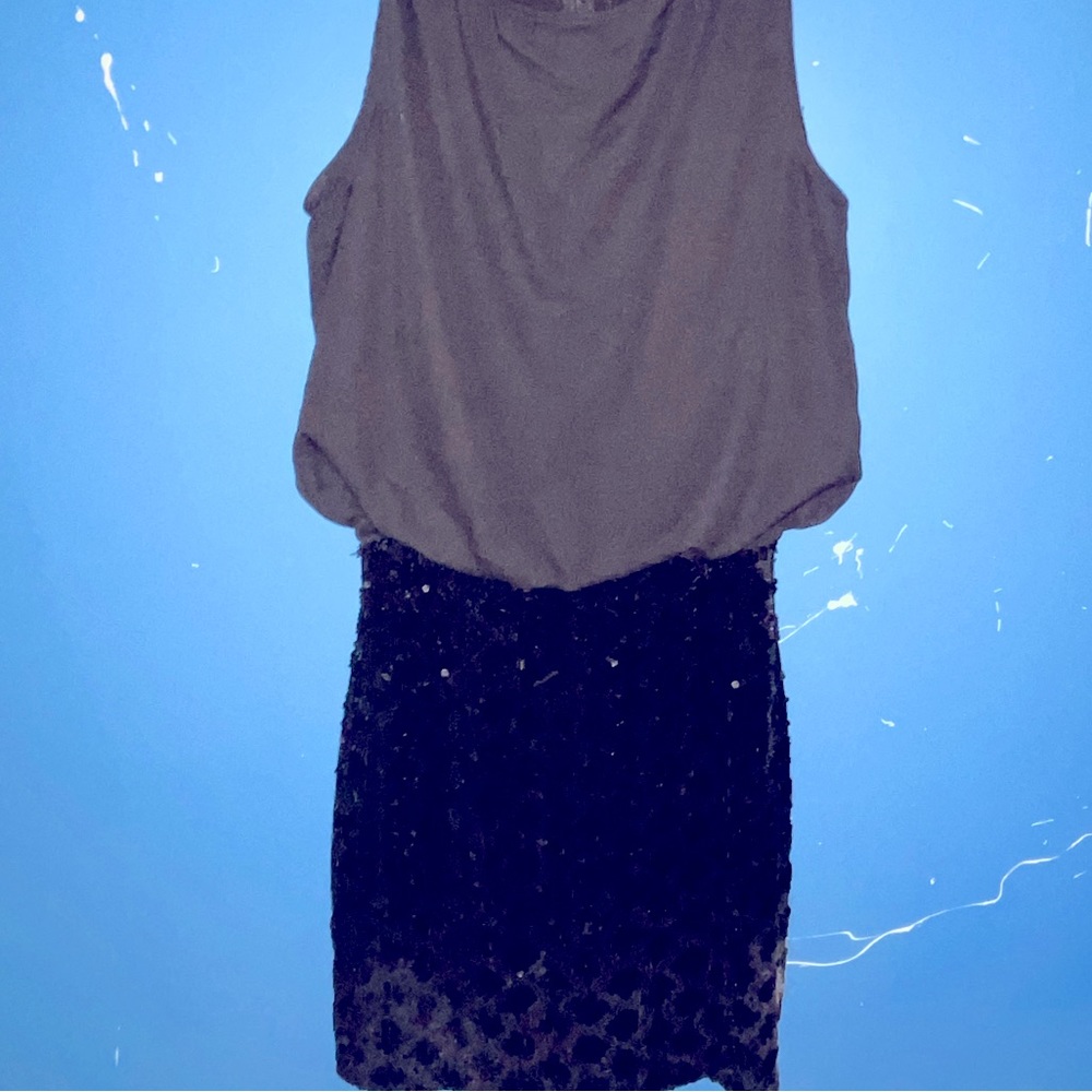 One piece black silk and elastic sequin dress